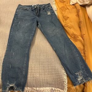 Just Black Blue Ankle Cropped Jeans with Distressed Hem